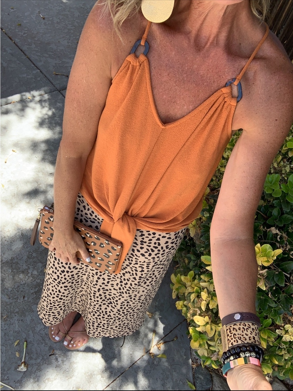 Blu Pepper Orange Knot Front Tank Top with Tortoise Accent Rings - Picture 1 of 11